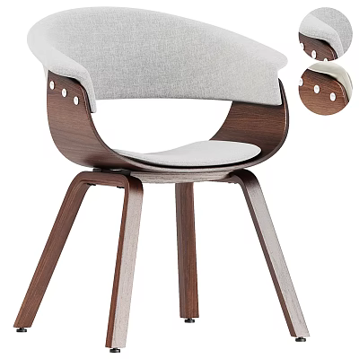 Modern Single Chair With Gray Linen Cushion Curved Backrest And Wooden Swivel Frame 3d model
