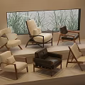 Elegant Accent Chairs With Various Styles And Wooden Frames By Large Window With Green Plants