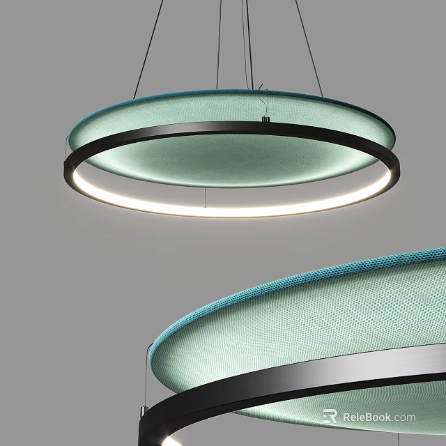 Contemporary Circular Chandelier With Turquoise Fabric Shade And Metal Frame LED Lighting 3d model 