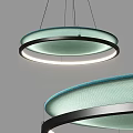 Contemporary Circular Chandelier With Turquoise Fabric Shade And Metal Frame LED Lighting