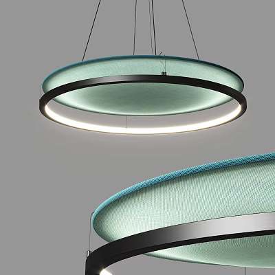 Contemporary Circular Chandelier With Turquoise Fabric Shade And Metal Frame LED Lighting 3d model