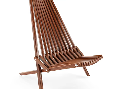 Wooden Leisure Chair With Slatted Design And Minimalist Cross Leg Structure 3d model