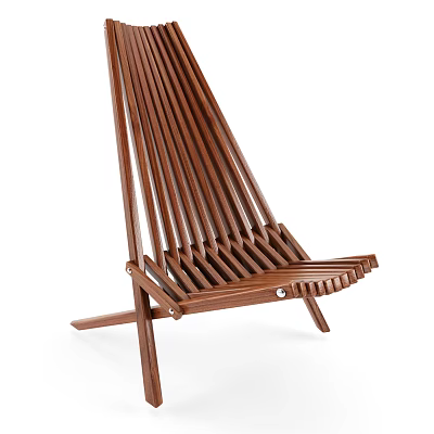 Wooden Leisure Chair With Slatted Design And Minimalist Cross Leg Structure 3d model