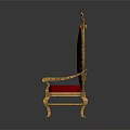Luxurious Ornate Royal Chair Featuring Golden Frame Red Upholstery And Decorative Accents