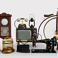 Vintage Television Surrounded by Classic Old Fashioned Items in Retro Collection