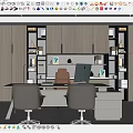 Modern Office Interior Design With Spacious Desk Two Gray Chairs Wooden Cabinets And Ceiling Lighting