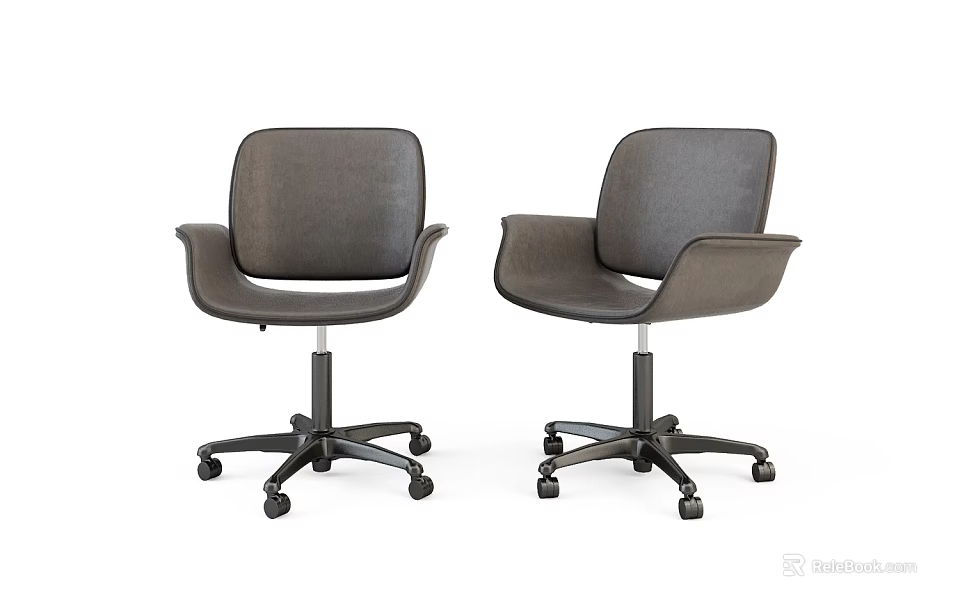 Two Modern Gray Office Chairs With Armrests And Wheeled Base Design 3d model 
