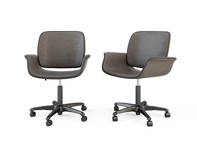 Two Modern Gray Office Chairs With Armrests And Wheeled Base Design 3d model