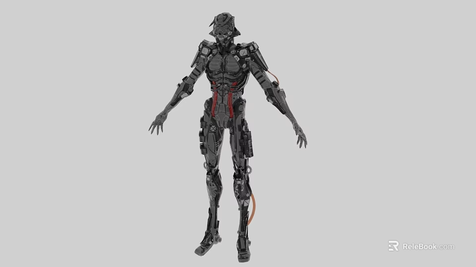 Game Movie Character Mechanical Robot With Black Red Armor Detailed Sci Fi Combat Design 3d model 