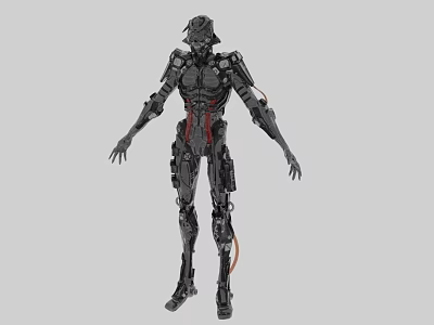 Game Movie Character Mechanical Robot With Black Red Armor Detailed Sci Fi Combat Design 3d model