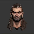 Detailed 3D Game Movie Character Head Model With Braided Hair And Serious Facial Expression