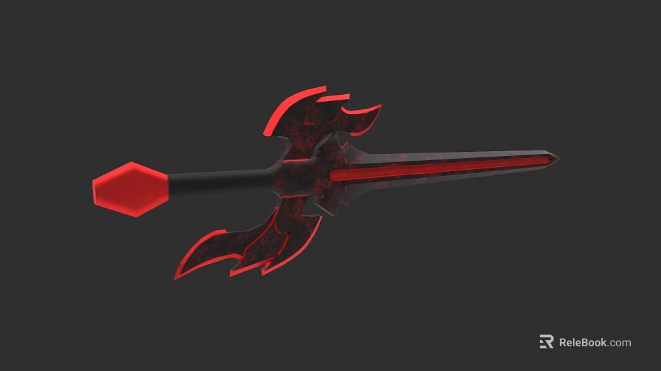 Red And Black Flame Decorated Sword With Intricate Patterns And Sleek Blade 3d model