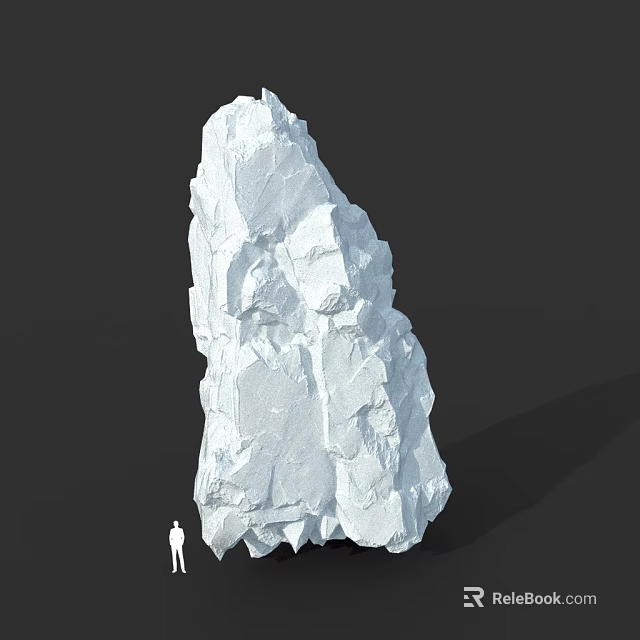 Large White Rock With Rough Surface And Small Human Figure Nearby 3d model 