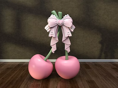 Retail Window Display Featuring Pink Cherries And Pink Bow Decor 3d model