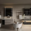 Modern Bathroom Washbasin With Marble Countertop Mirror Cabinets And Towel Rack