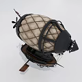 Steampunk Airship With Wooden Hull Large Grid Balloon And Metal Propellers
