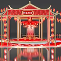 Red Chinese Art Installation With Pavilion Lanterns Happy New Year Decorations Circular Platform And Steps