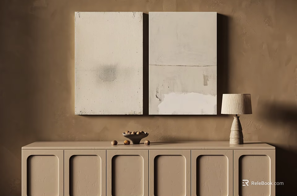 Abstract Paintings In Neutral Toned Living Space 3d model