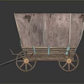 Vintage Covered Wagon With Wooden Frame Canvas Cover And Spoked Wheels