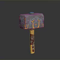 Decorative Fantasy Hammer 3D Model With Blue Patterned Head And Red Gold Handle 3d model