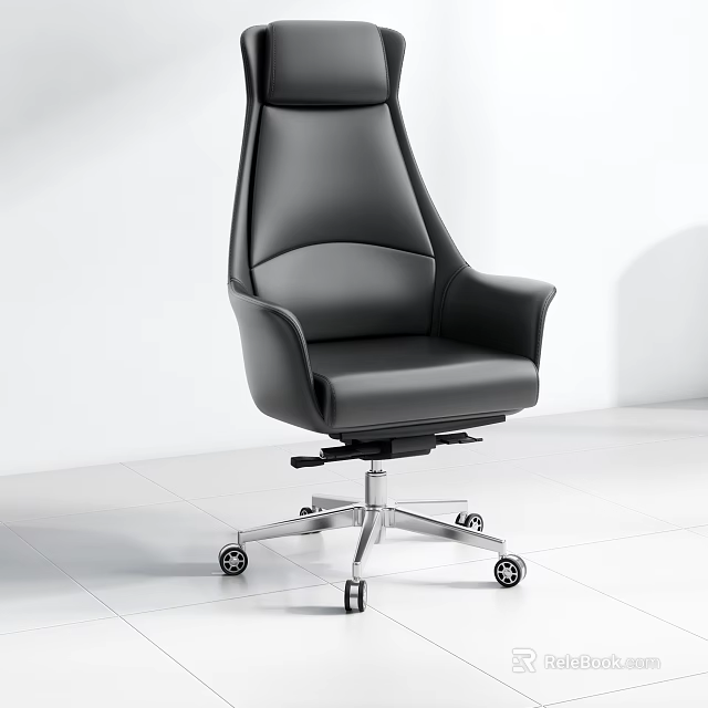 Modern Leather Office Chair With High Back Armrests Metal Base Wheels And Sleek Design 3d model 