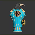 Blue Decorative Crow Sculpture With Intricate Pattern And Gold Accents