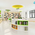 Modern Reading Room Kindergarten Primary School Reading Room Library Bookcase Bookshelf Low Cabinet Shaped Arc Card Seat Bookcase Desk 3d model