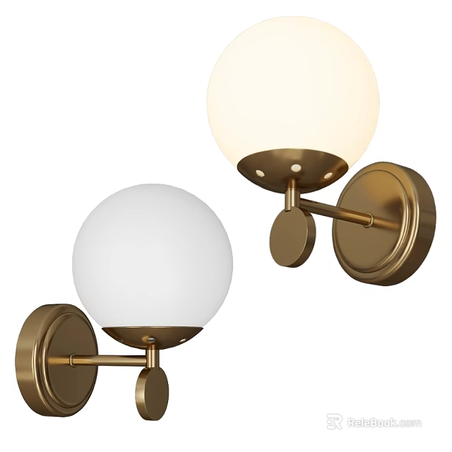 Stylish Golden Wall Lamps With Spherical White Lampshades For Home Decor 3d model 
