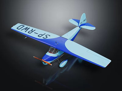 Small Scale Blue and White Model Airplane With SP RWD on Wings Propeller and Wheels 3d model