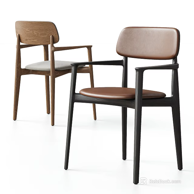 Modern Single Chair Designs With Wooden Frame Light Cushion And Dark Frame Leather Seat 3d model 
