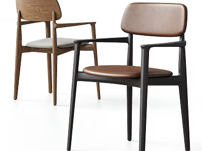 Modern Single Chair Designs With Wooden Frame Light Cushion And Dark Frame Leather Seat 3d model