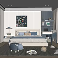 Kids Room Interior Design With Bed Desk Chair And Decorative Painting