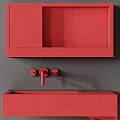 Modern Minimalist Bathroom Washbasin With Copper Faucet Gray Countertop And Mirror Above