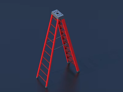 Red A Frame Metal Ladder With Square Top Connector And Dark Blue Background 3d model