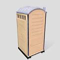Portable Toilet With Brown Exterior Curved Door And Gray Roof Design
