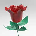 Red Rose Shaped Decorative Ornament Set With Green Leaves And Metallic Design