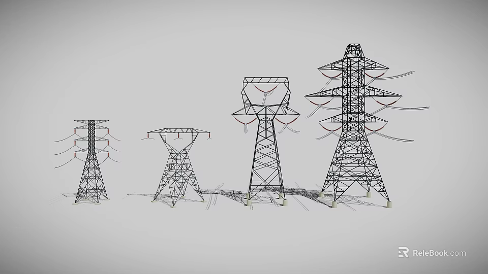 Multiple Power Towers With Various Metal Framework Structures And Designs 3d model 
