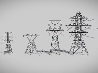 Multiple Power Towers With Various Metal Framework Structures And Designs 3d model
