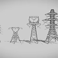 Multiple Power Towers With Various Metal Framework Structures And Designs