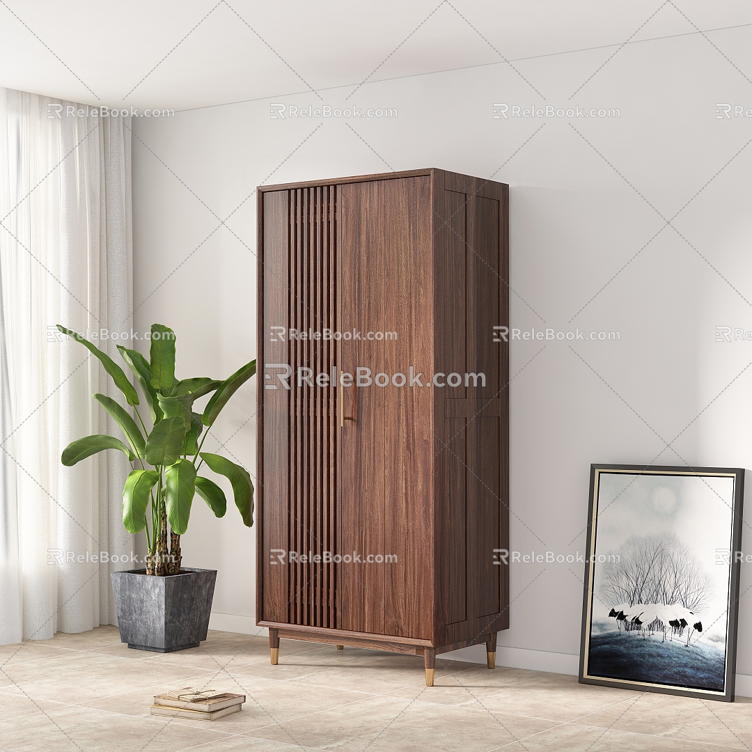 New Chinese Style Nordic South American Black Walnut Wardrobe 3d model