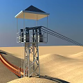 Scenic Bridge Featuring Red Railings Wooden Deck Small Pavilion And Blue Desert Sky