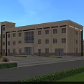Modern Office Building Exterior With Large Glass Windows Green Trees And Lawn Landscape