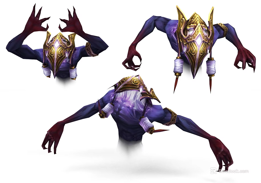 Mythical Game Character With Purple Skin Golden Helmet And Sharp Claws Design 3d model 