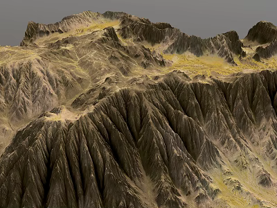 Scenic Mountain Landscape Featuring Rugged Peaks Rocky Terrain And Yellow Patches 3d model