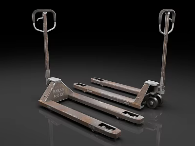 Two Rusty Pallet Jacks With Metal Handles Wheels And Structure 3d model
