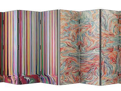 Two Folding Screens With Colorful Stripes And Artistic Flowing Patterns 3d model