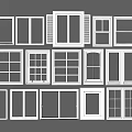 Various Home Window Designs With White Frames And Different Styles Collection 3d model