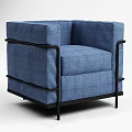Modern Sofa and Coffee Table Set Blue Gray Brown Round Wooden Base Design