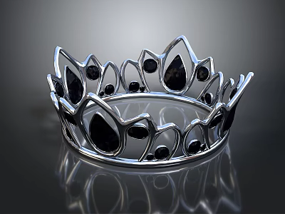 Elegant Silver Crown with Black Gemstones and Modern Openwork Design 3d model