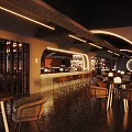 Modern Style Bar With Awning Warm Lighting Wine Racks Bar Counter And Tables From Outside